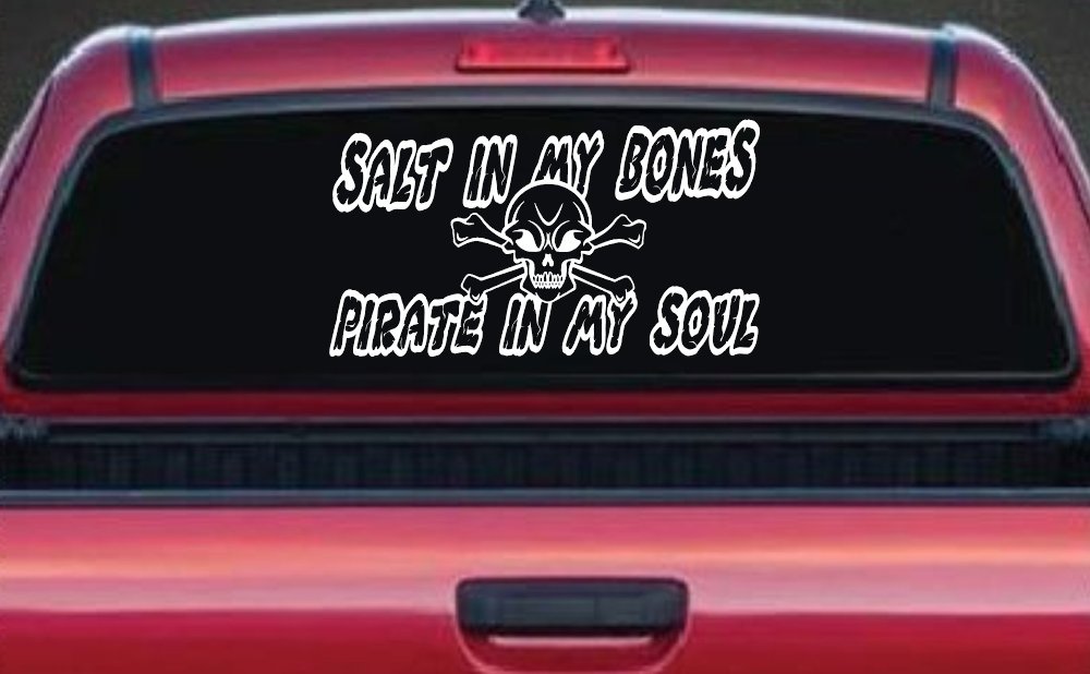 Salt In My Bones Pirate In My Soul Funny Car or Truck Window Vinyl Decal Sticker (White)