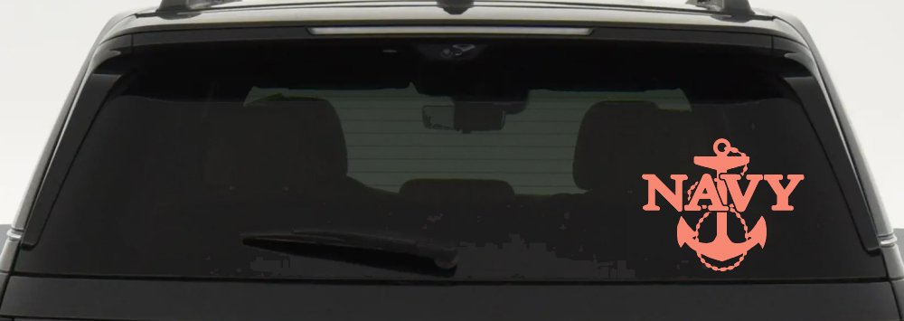 Navy With Anchor Military Car or Truck Window Decal Sticker (Coral)