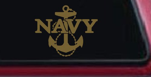 Navy With Anchor Military Car or Truck Window Decal Sticker (Gold)