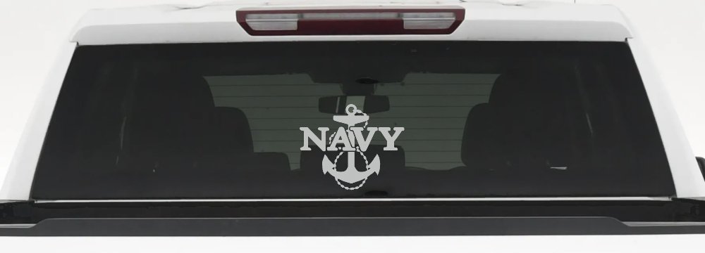 Navy With Anchor Military Car or Truck Window Decal Sticker (Light Gray)