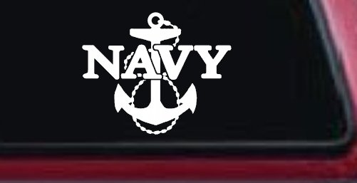 Navy With Anchor Military Car or Truck Window Vinyl Decal Sticker (White)