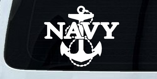 Navy With Anchor Military Car or Truck Window Vinyl Decal Sticker (White)