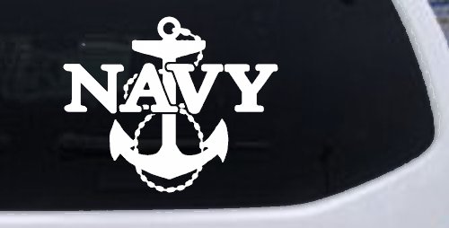 Navy With Anchor Military Car or Truck Window Vinyl Decal Sticker (White)