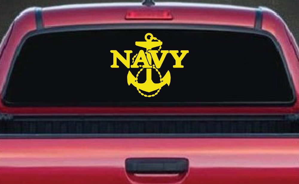 Navy With Anchor Military Car or Truck Window Decal Sticker (Yellow)