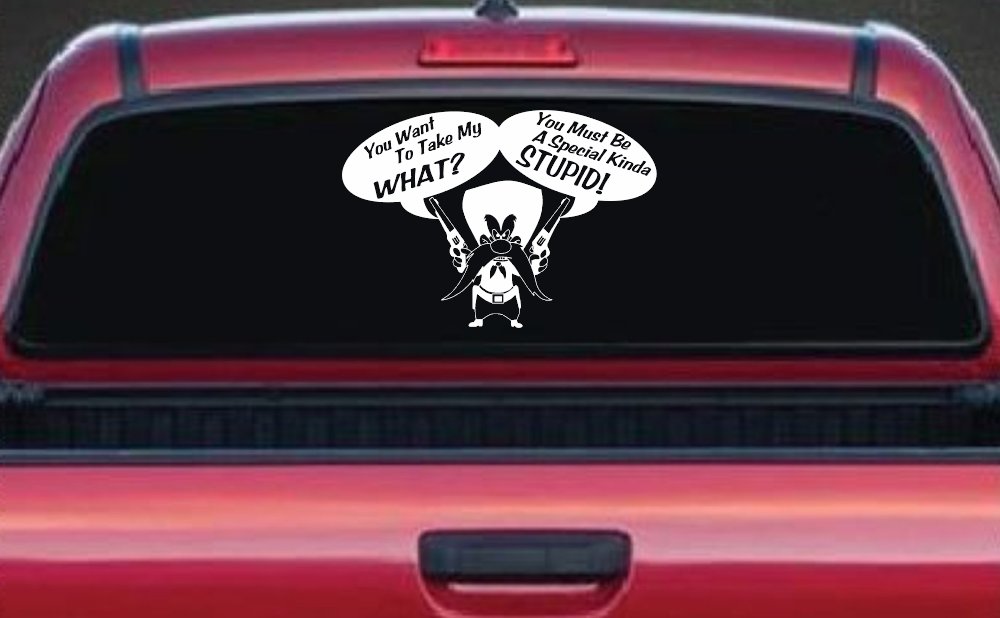 Yosemite Sam Anti Gun Control You want to Take My What Funny Car or Truck Window Vinyl Decal Sticker (White)