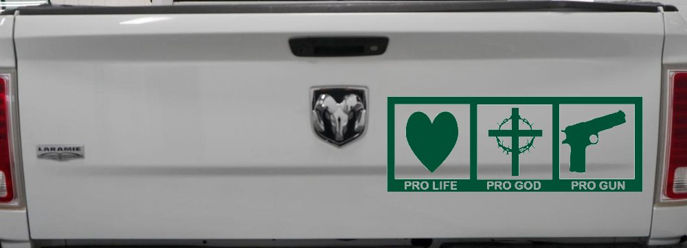 Pro Life Pro God Pro Gun Country Car or Truck Window Decal Sticker (Dark Green)