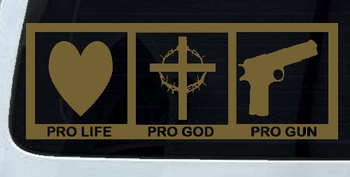 Pro Life Pro God Pro Gun Country Car or Truck Window Decal Sticker (Gold)