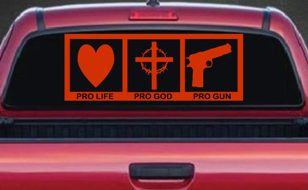 Pro Life Pro God Pro Gun Country Car or Truck Window Decal Sticker (Orange Red)