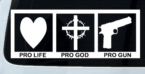 Pro Life Pro God Pro Gun Country Car or Truck Window Decal Sticker (White)