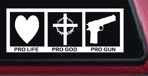 Pro Life Pro God Pro Gun Country Car or Truck Window Decal Sticker