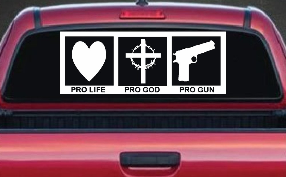 Pro Life Pro God Pro Gun Country Car or Truck Window Decal Sticker (White)