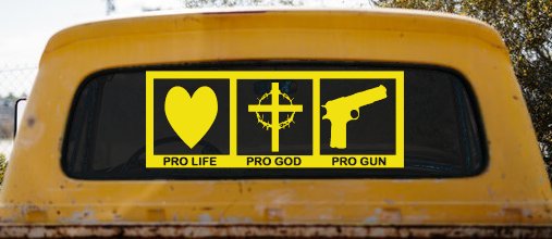 Pro Life Pro God Pro Gun Country Car or Truck Window Decal Sticker