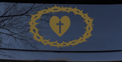 Crown Of Thorns Heart Cross Christian Car or Truck Window Decal Sticker