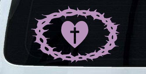 Crown Of Thorns Heart Cross Christian Car or Truck Window Decal Sticker (Lilac)
