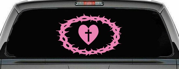 Crown Of Thorns Heart Cross Christian Car or Truck Window Decal Sticker