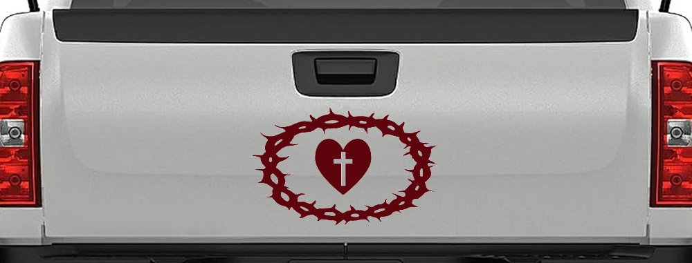 Crown Of Thorns Heart Cross Christian Car or Truck Window Decal Sticker (Purple Red)