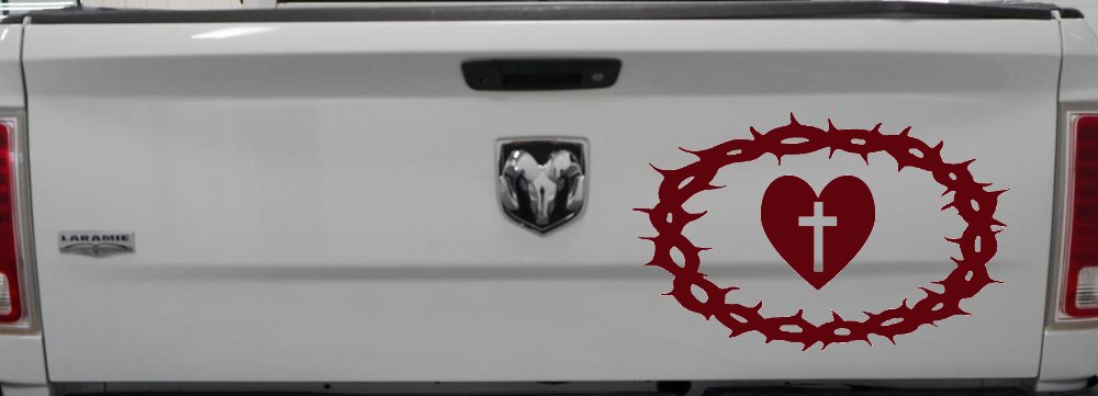 Crown Of Thorns Heart Cross Christian Car or Truck Window Decal Sticker