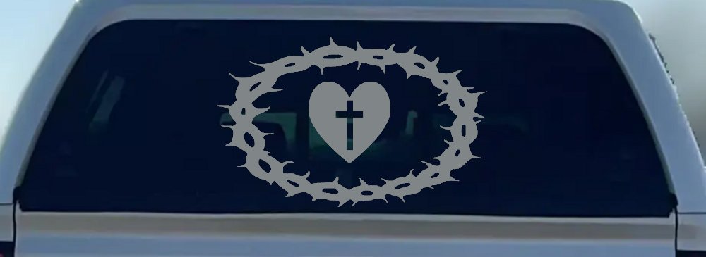 Crown Of Thorns Heart Cross Christian Car or Truck Window Decal Sticker