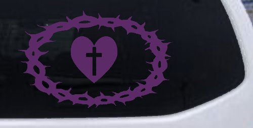 Crown Of Thorns Heart Cross Christian Car or Truck Window Vinyl Decal Sticker (Violet)