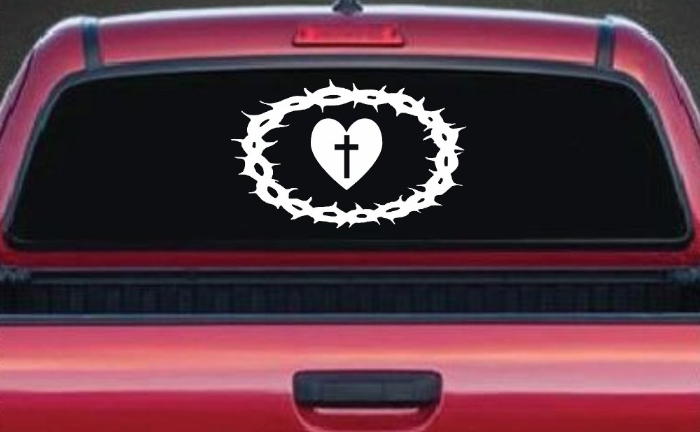 Crown Of Thorns Heart Cross Christian Car or Truck Window Decal Sticker