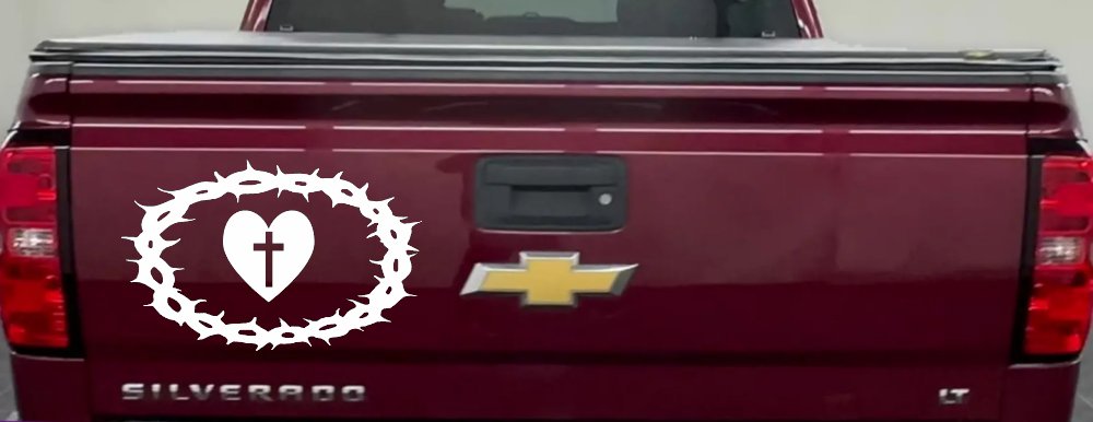 Crown Of Thorns Heart Cross Christian Car or Truck Window Decal Sticker (White)