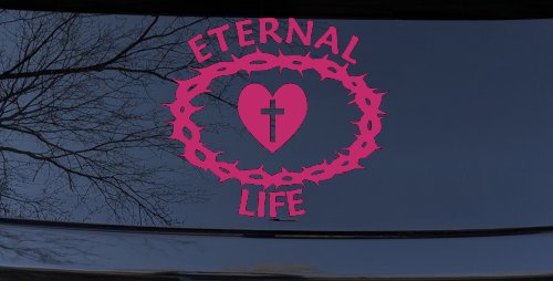 Eternal Life Crown Of Thorns Christian Car or Truck Window Decal Sticker (Hot Pink)