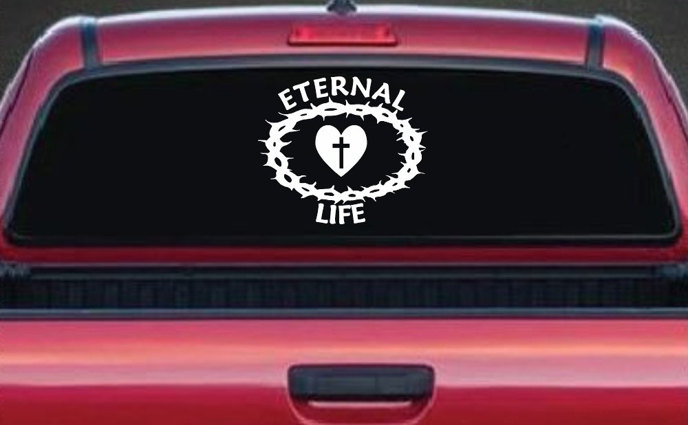Eternal Life Crown Of Thorns Christian Car or Truck Window Decal Sticker (White)