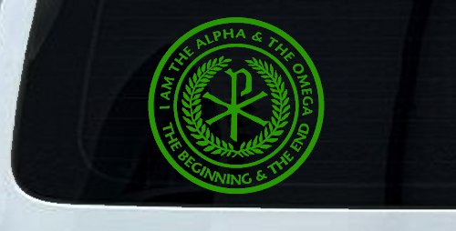Chi Rho I Am The Alpha and Omega The Beginning and The End Christian Car or Truck Window Decal Sticker (Lime)