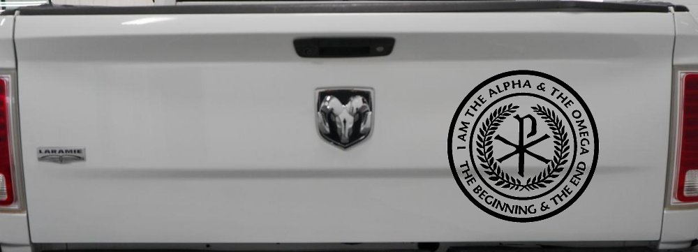 Chi Rho I Am The Alpha and Omega The Beginning and The End Christian Car or Truck Window Decal Sticker