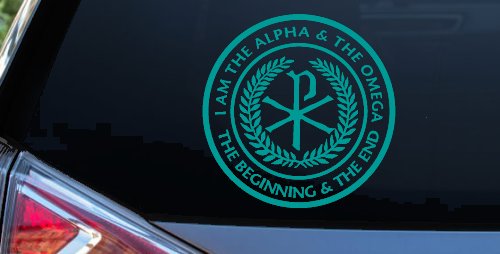 Chi Rho I Am The Alpha and Omega The Beginning and The End Christian Car or Truck Window Decal Sticker