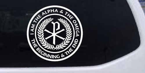 Chi Rho I Am The Alpha and Omega The Beginning and The End Christian Car or Truck Window Decal Sticker