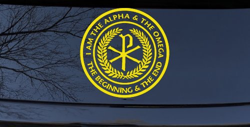 Chi Rho I Am The Alpha and Omega The Beginning and The End Christian Car or Truck Window Decal Sticker