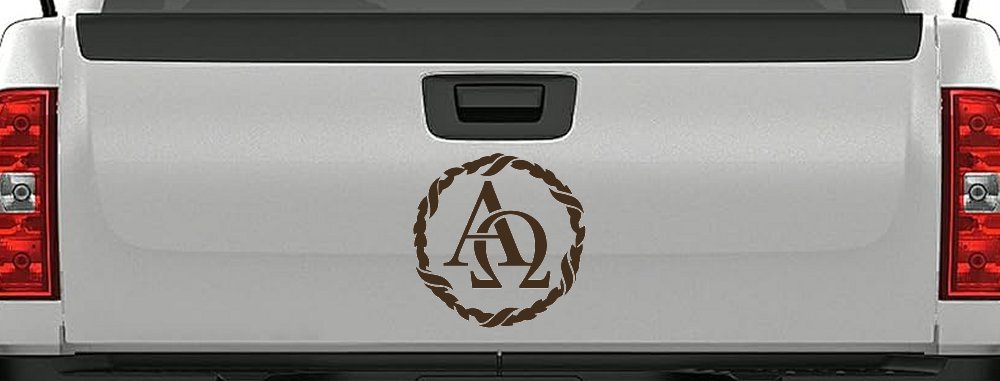 Alpha Omega Monogram Christian Car or Truck Window Decal Sticker (Brown)