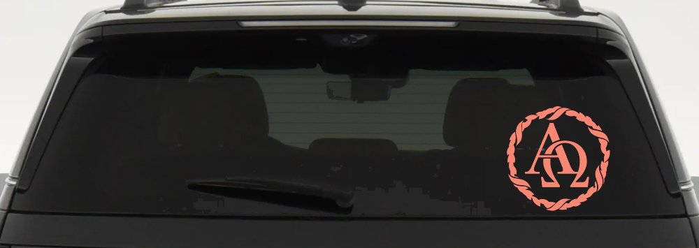 Alpha Omega Monogram Christian Car or Truck Window Decal Sticker (Coral)