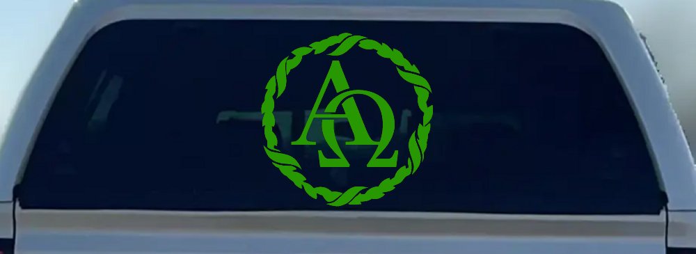 Alpha Omega Monogram Christian Car or Truck Window Decal Sticker (Lime)