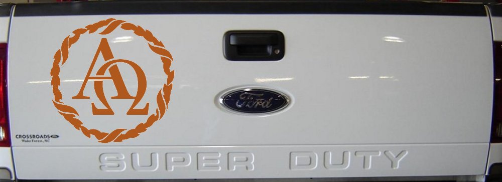 Alpha Omega Monogram Christian Car or Truck Window Decal Sticker (Nut Brown)