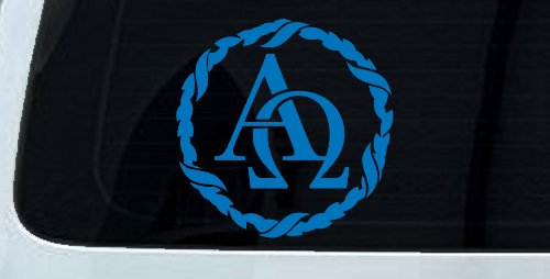 Alpha Omega Monogram Christian Car or Truck Window Decal Sticker (Sky Blue)