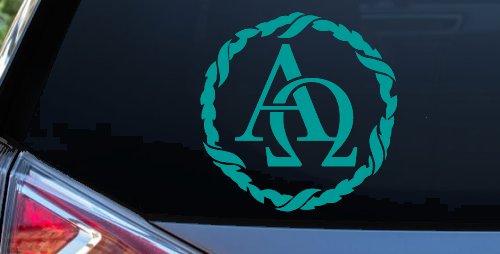 Alpha Omega Monogram Christian Car or Truck Window Decal Sticker (Turquoise)