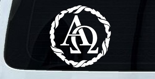 Alpha Omega Monogram Christian Car or Truck Window Vinyl Decal Sticker (White)