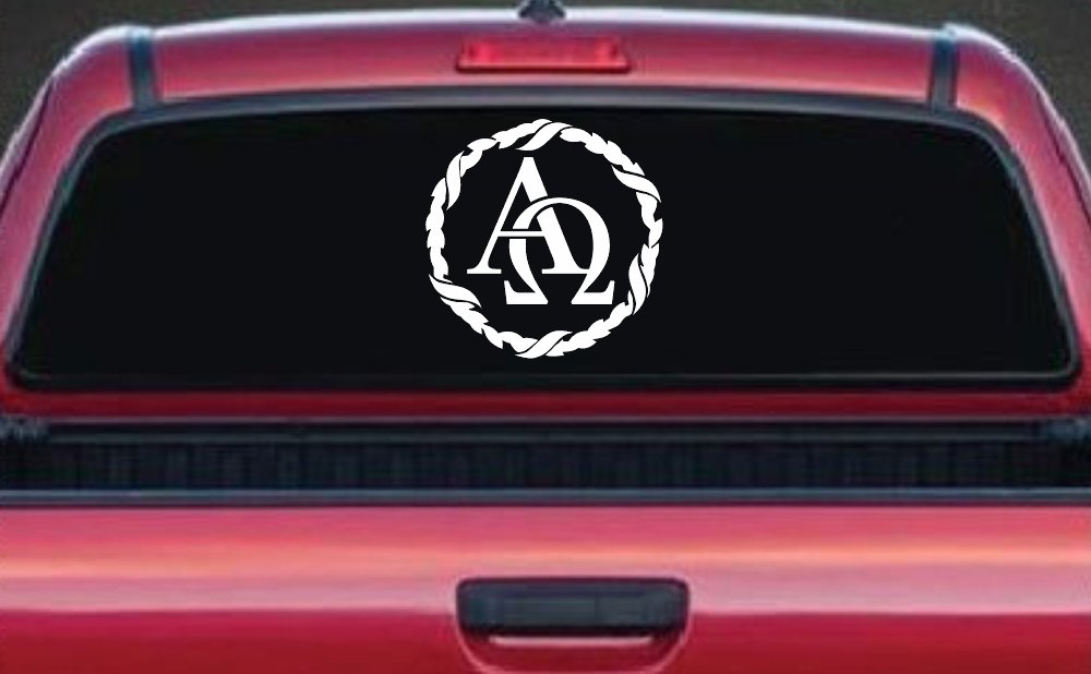 Alpha Omega Monogram Christian Car or Truck Window Decal Sticker (White)