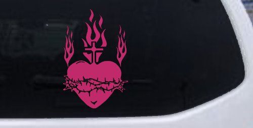 Sacred Heart Christian Car or Truck Window Decal Sticker (Hot Pink)