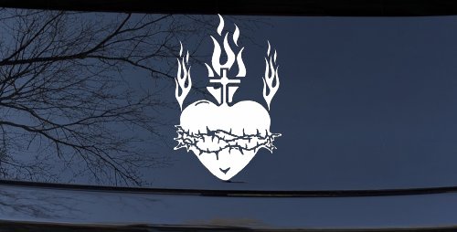 Sacred Heart Christian Car or Truck Window Vinyl Decal Sticker (White)