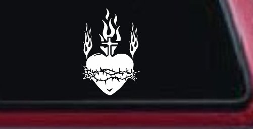 Sacred Heart Christian Car or Truck Window Decal Sticker (White)