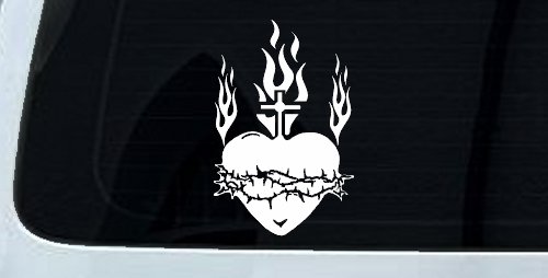 Sacred Heart Christian Car or Truck Window Decal Sticker (White)