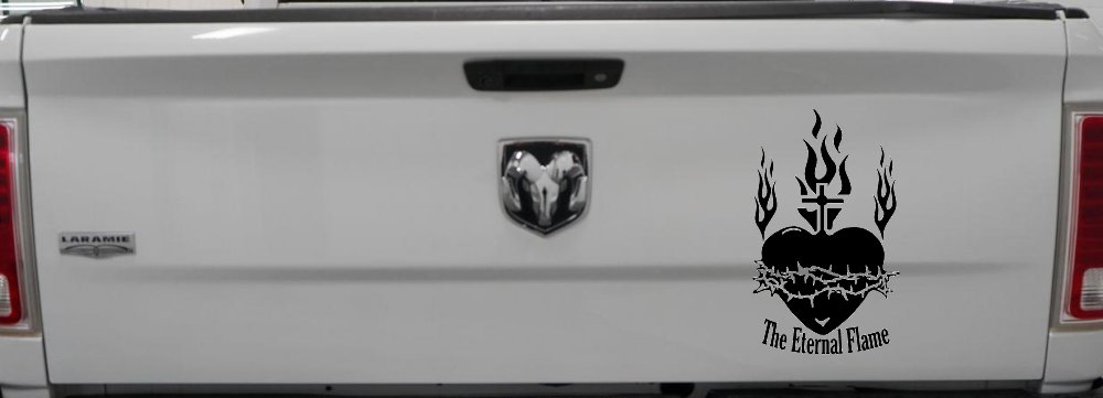 Sacred Heart The Eternal Flame Christian Car or Truck Window Decal Sticker (Black)