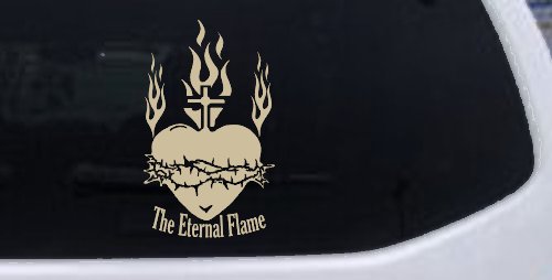 Sacred Heart The Eternal Flame Christian Car or Truck Window Decal Sticker (Desert Sand)