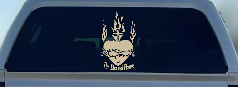 Sacred Heart The Eternal Flame Christian Car or Truck Window Decal Sticker (Desert Sand)