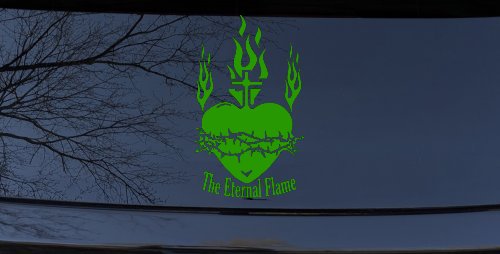 Sacred Heart The Eternal Flame Christian Car or Truck Window Vinyl Decal Sticker (Lime)