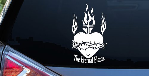 Sacred Heart The Eternal Flame Christian Car or Truck Window Decal Sticker (White)