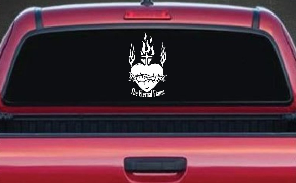 Sacred Heart The Eternal Flame Christian Car or Truck Window Decal Sticker